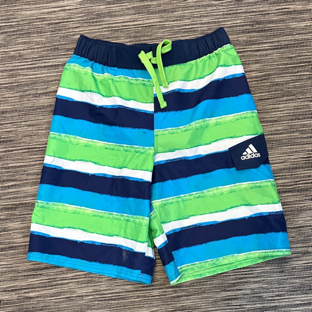 Adidas Kids Blue and Green Striped Shorts